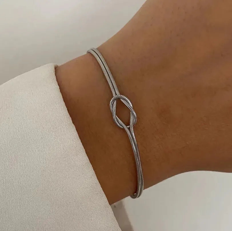 Love Knot Couple Bracelets 14K Gold Plated Stainless Steel Adjustable Gift Jewelry