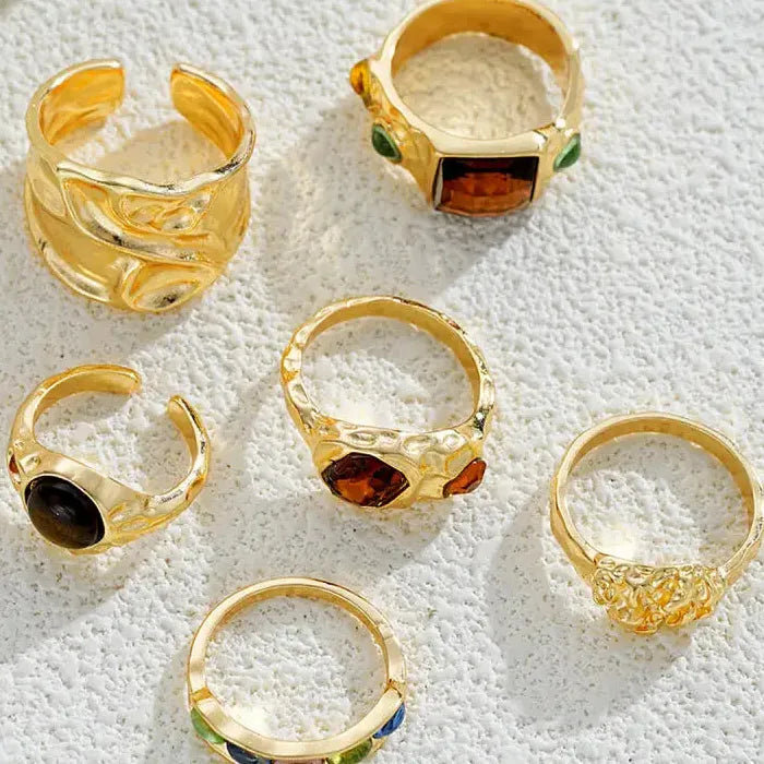 6Pcs Unisex Punk Gothic Geometric Crystal Metal Rings Durable Fashion Jewelry