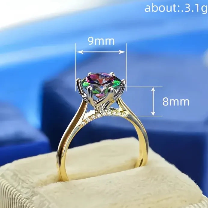 Two Tone Brass Women’s Ring with Multicolor CZ Inlay for Special Occasion