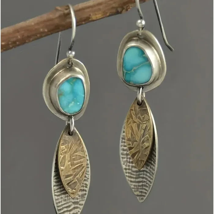 Vintage Bohemian Zinc Alloy Earrings Blue Stone Tassel Pendant Jewelry for Women