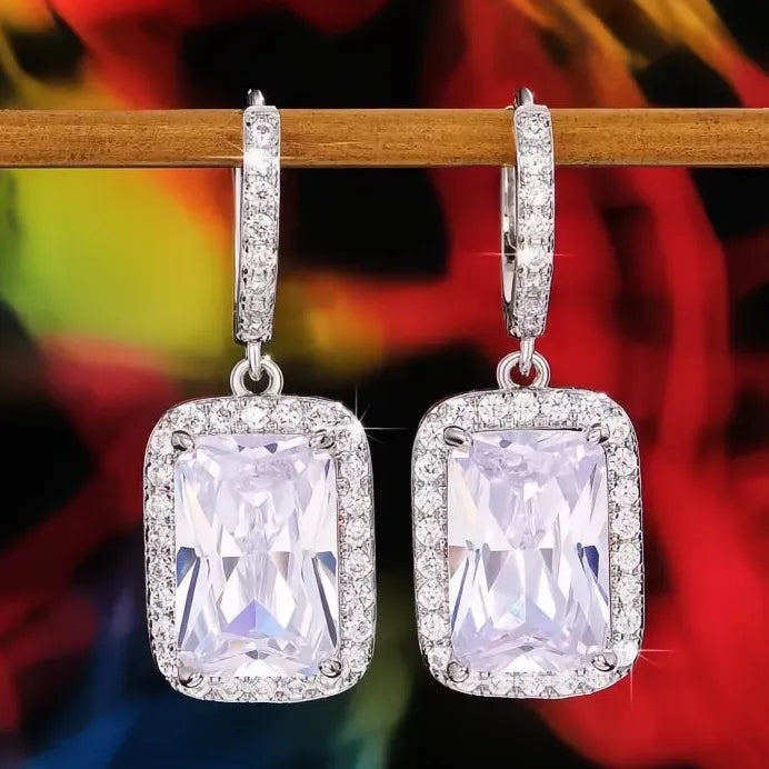 Geometric Cubic Zirconia Drop Earrings Silver Jewelry for Women Party