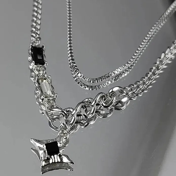 Punk Zircon Cross Pendant Necklace Gothic Jewelry for Men Women Stylish