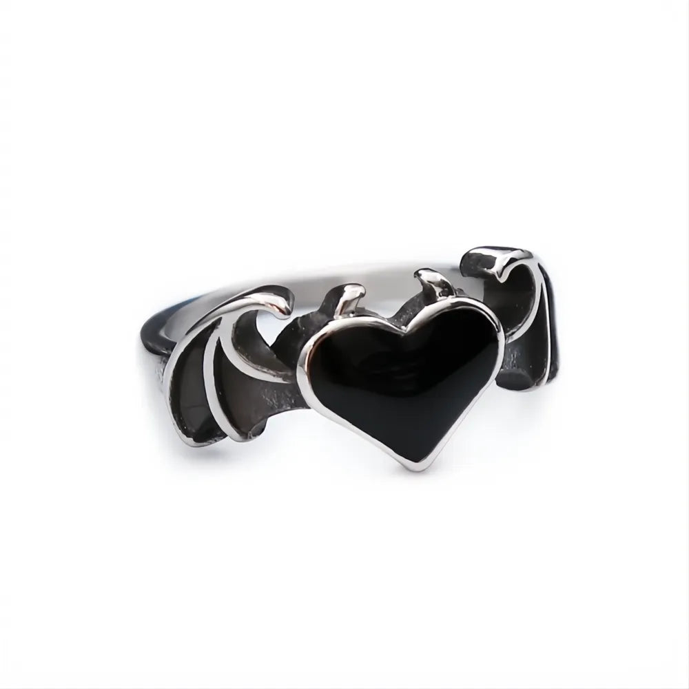 Simple Vintage 316L Stainless Steel Heart Ring Unisex Punk Biker Couple Wedding Jewelry