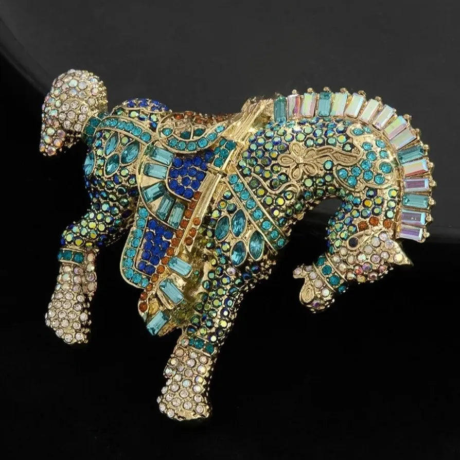Vintage Rhinestone Tang Sancai Horse Brooch Pin Classic Jewelry for Women