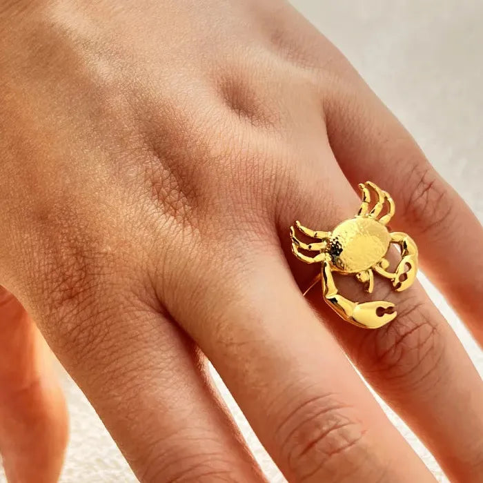 Gold Stainless Steel Crab Adjustable Ring Vintage Jewelry Gift for Women
