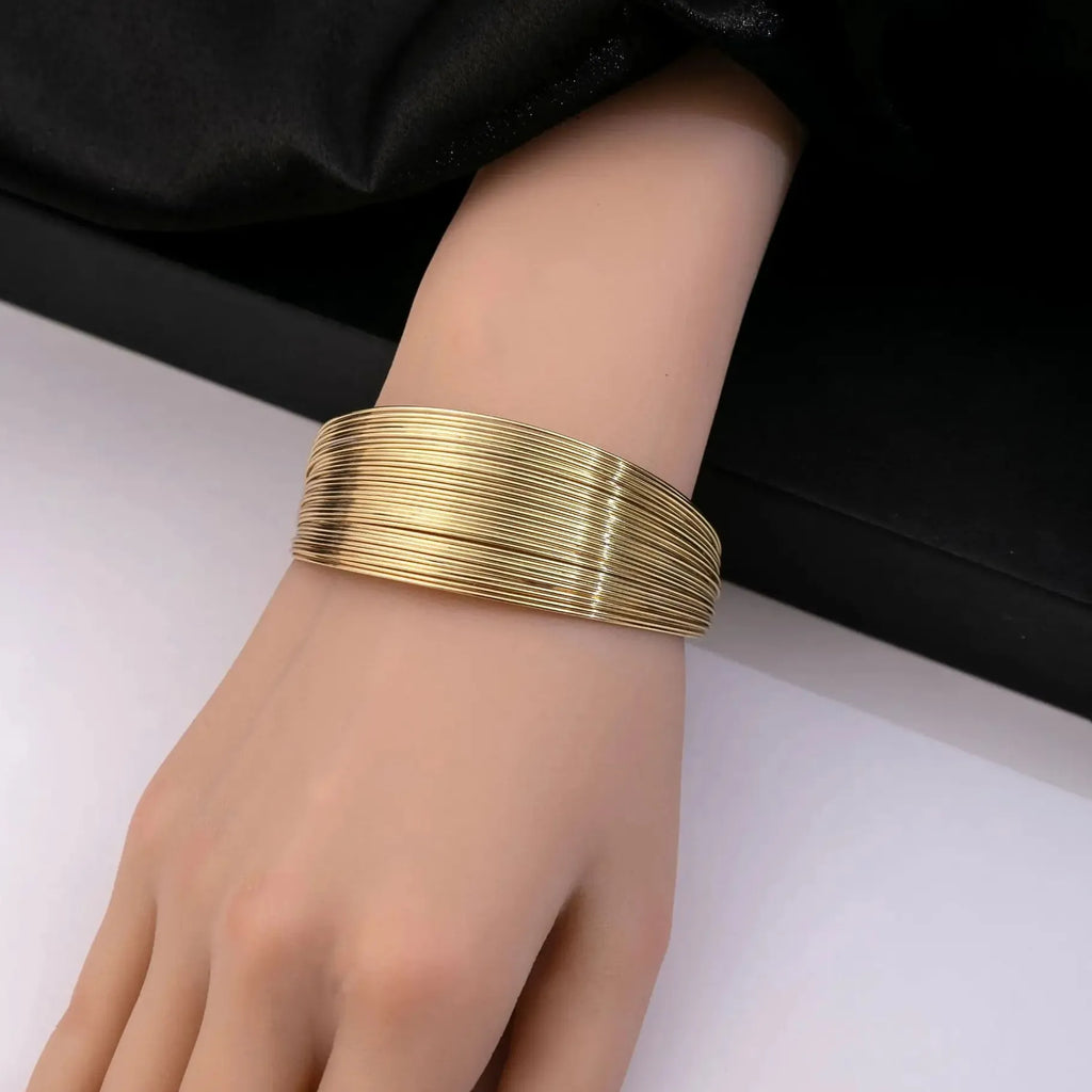 Gold Color Multi-Layer Open Cuff Bracelet Women Punk Goth Grunge Jewelry