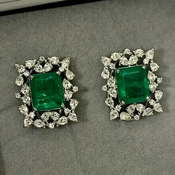 Women's Green Geometric Cubic Zirconia Stud Earrings Copper Alloy Jewelry