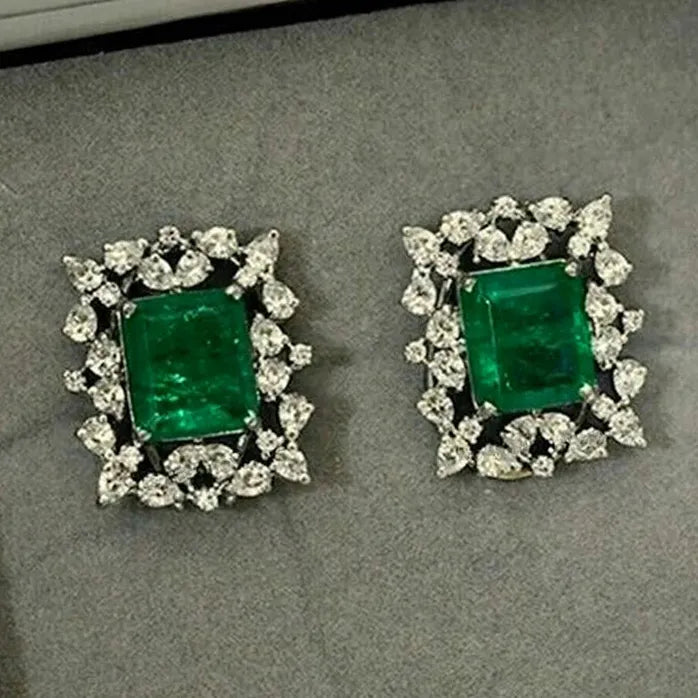 Brass Geometric Cubic Zirconia Stud Earrings Elegant Women's Jewelry