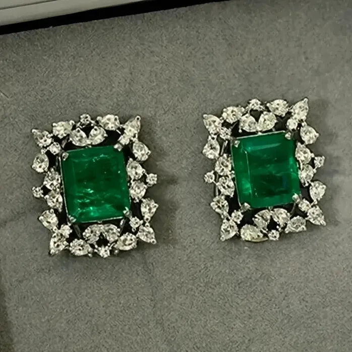 Brilliant Green Cubic Zirconia Geometric Stud Earrings in Copper Alloy
