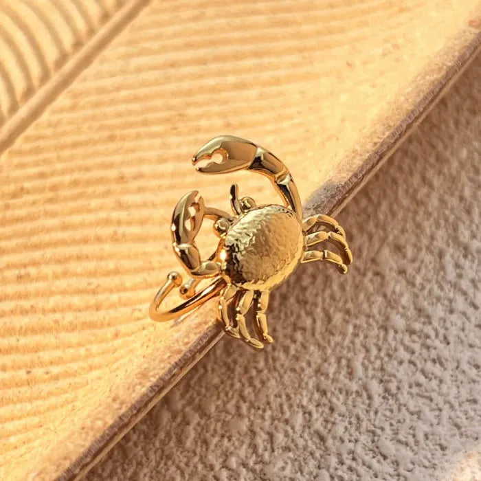 Gold Stainless Steel Crab Adjustable Ring Vintage Jewelry Gift for Women