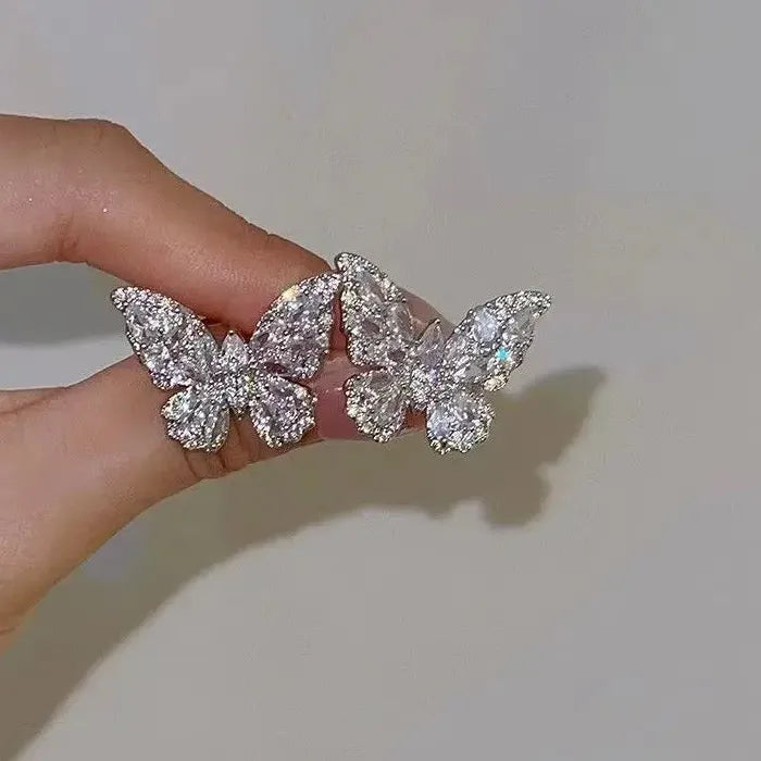 Crystal Butterfly Zinc Alloy Clip-On Ear Cuff Earrings for Women Y2K 2026