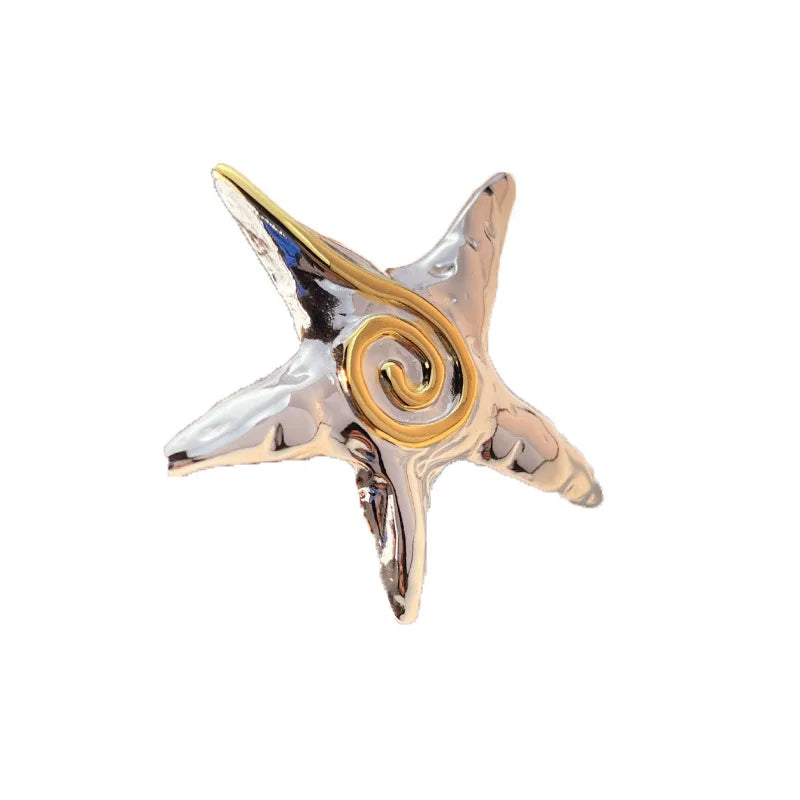 18k Gold Plated Oversize Two-Color Starfish Ring for Women Trendy Jewelry