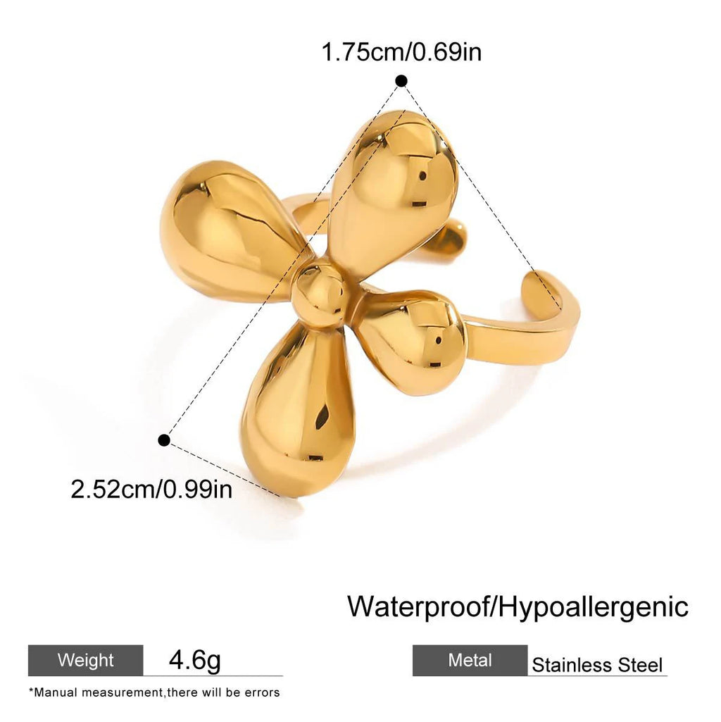 Stainless Steel Chunky Flower Wedding Ring Hypoallergenic Waterproof Petal Jewelry