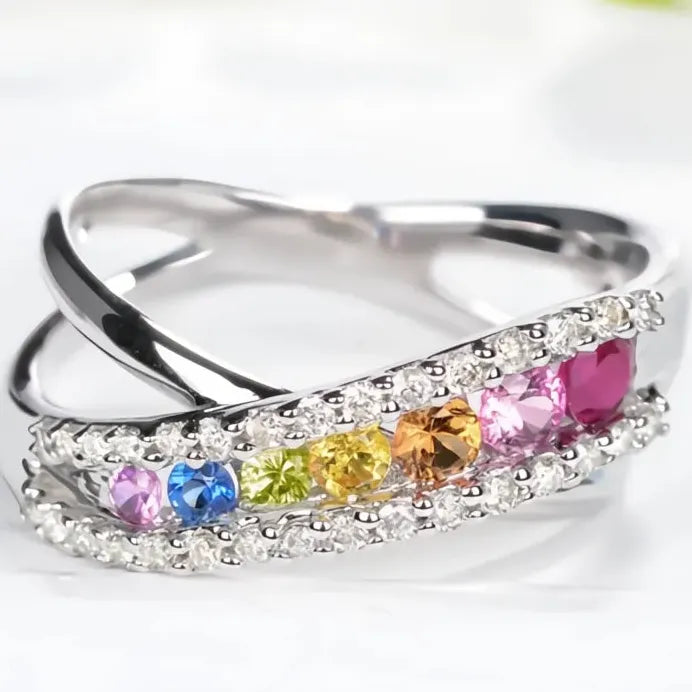 Rainbow Cubic Zirconia Brass Cross Ring for Women Wedding Engagement