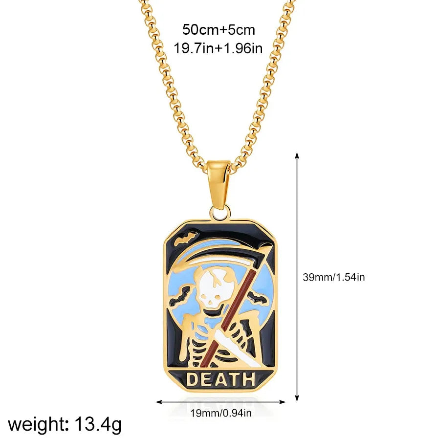 Vintage Gold Plated Stainless Steel Tarot Card Pendant Necklace for Women Punk
