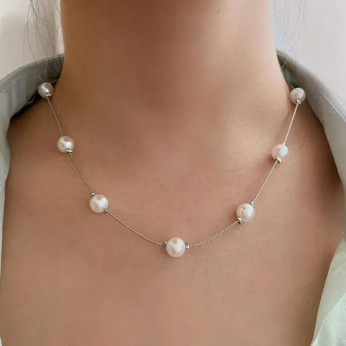 Vintage Simulated Pearl Beaded Necklace for Women Wedding Bridal Gift