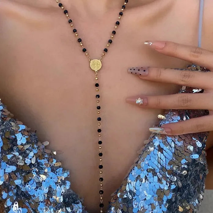 Bohemian Y-Shaped Copper Necklace with Colorful Crystal Zircon Gold Chain