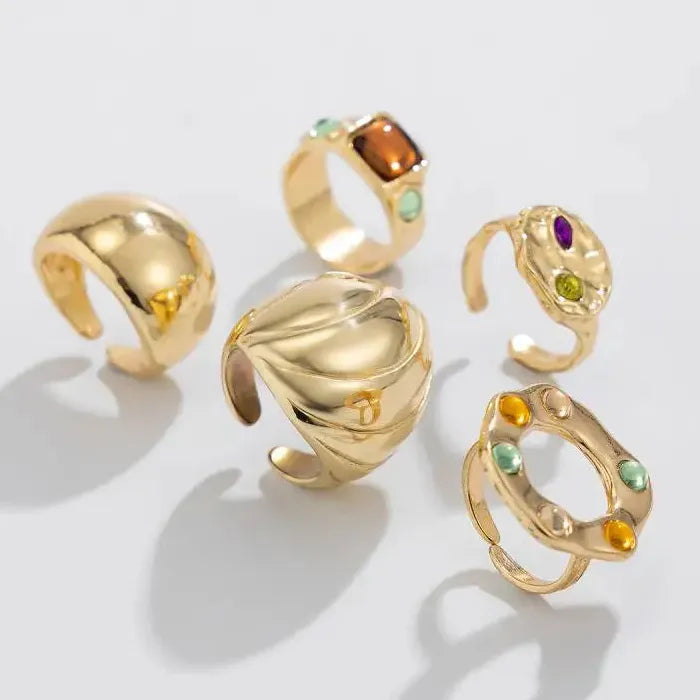 5Pcs Vintage Irregular Metal Circular Rings Punk Jewelry for Men Women