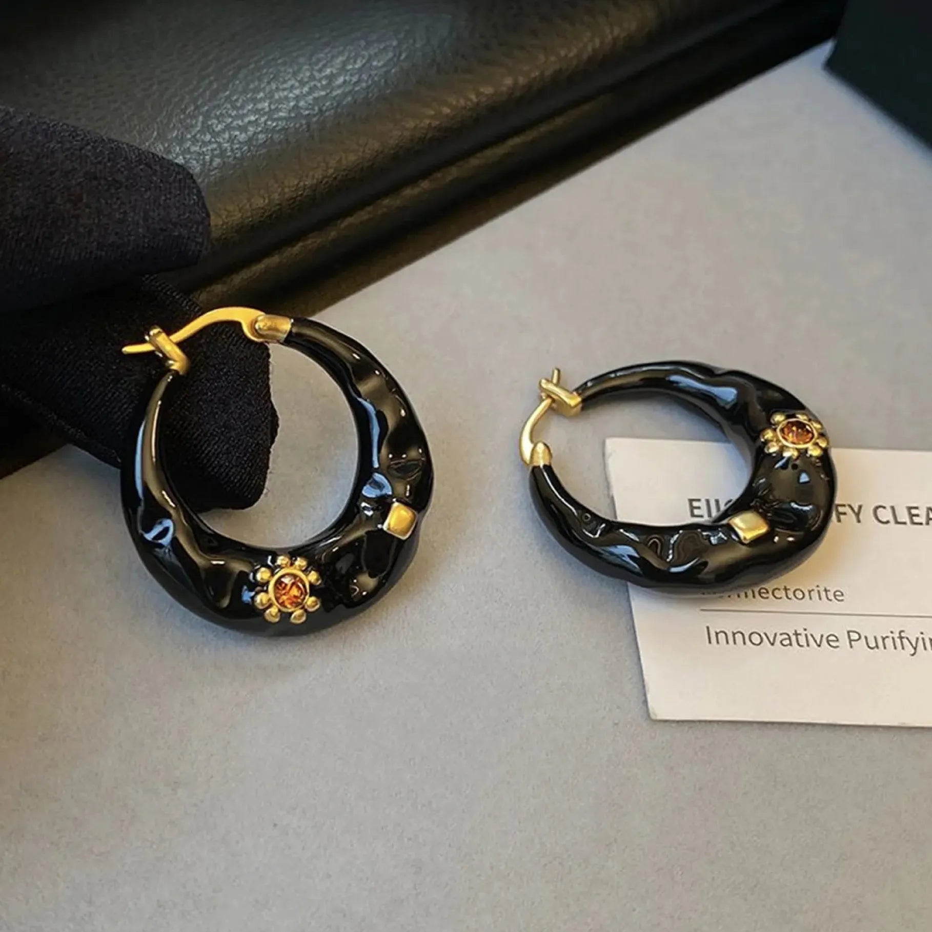 Vintage Black Enamel Drip Glaze Copper Hoop Earrings for Women Trendy Gift Jewelry