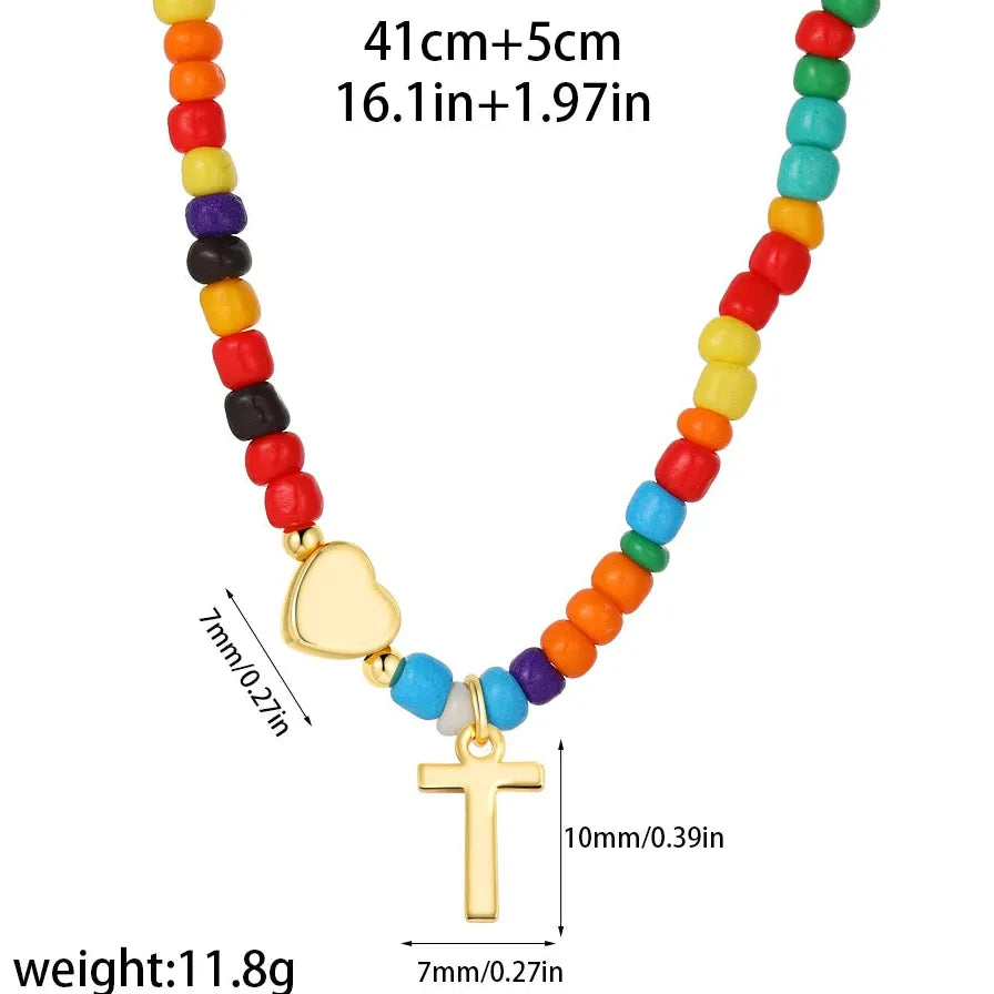 18k Gold Plated Alphabet Letter Pendant Necklace Beads Mini Heart Choker Women