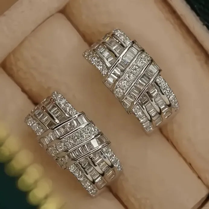 Geometric Silver Knot Hoop Earrings with Shiny CZ Stones for Weddings
