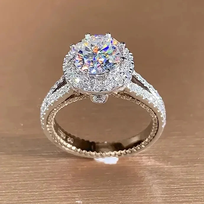 Classic Gold Color Metal Women Ring White Zircon Bridal Proposal Wedding Gift