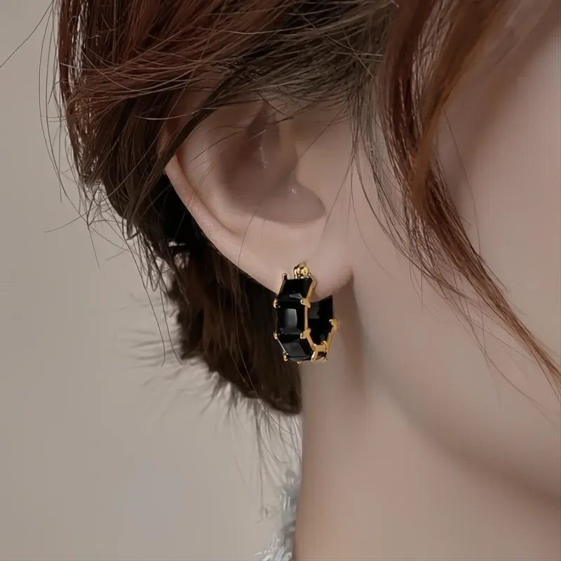 Princess Square White Black Cubic Zirconia Hoop Earrings for Women Elegant Wedding Jewelry