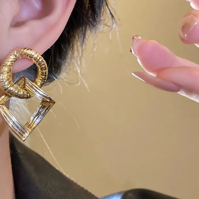 Vintage Zinc Alloy Geometric Square & Round Drop Earrings for Women Gift