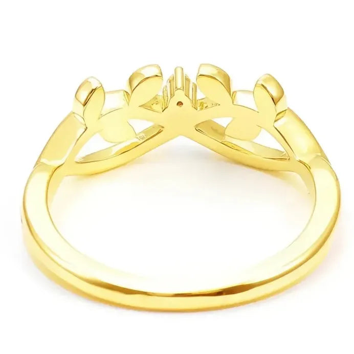 Elegant Gold Leaf Cubic Zirconia Wedding Band Ring for Women