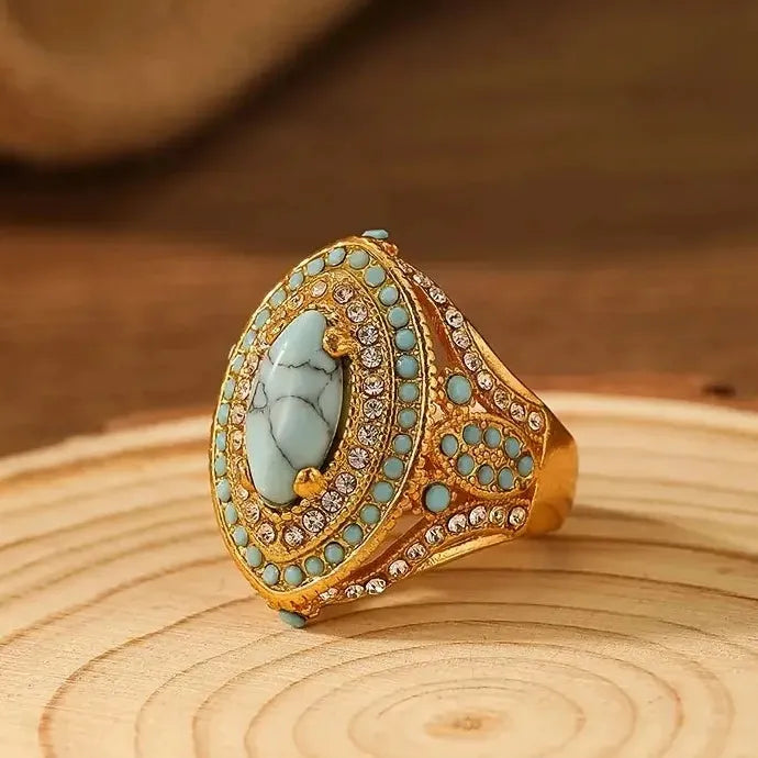 European Fashion Palace Inlay Resin Zinc Alloy Cross Wish Bohemian Ring