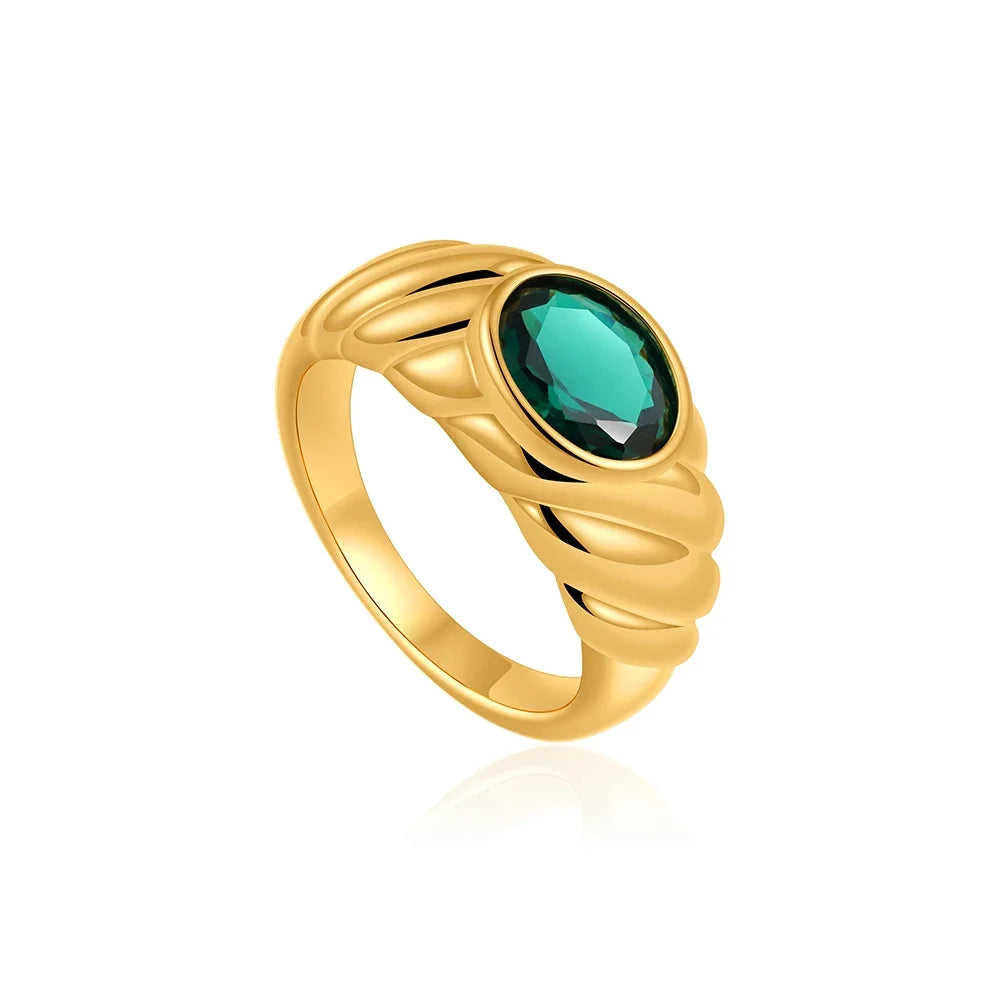 18K Gold Plated Multicolor Oval Crystal Ring for Women Hypoallergenic CZ Zircon Jewelry