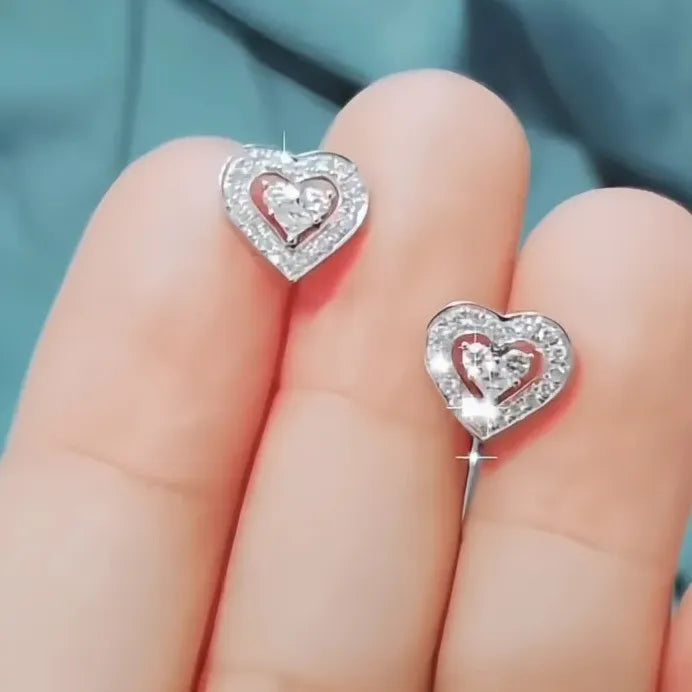 Elegant Heart Stud Earrings for Women Cubic Zirconia Jewelry Love