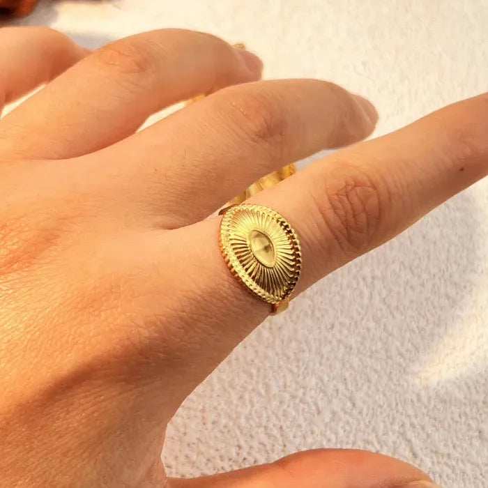 18K Gold Color Stainless Steel Heart Ring Wedding Couple Jewelry Gift