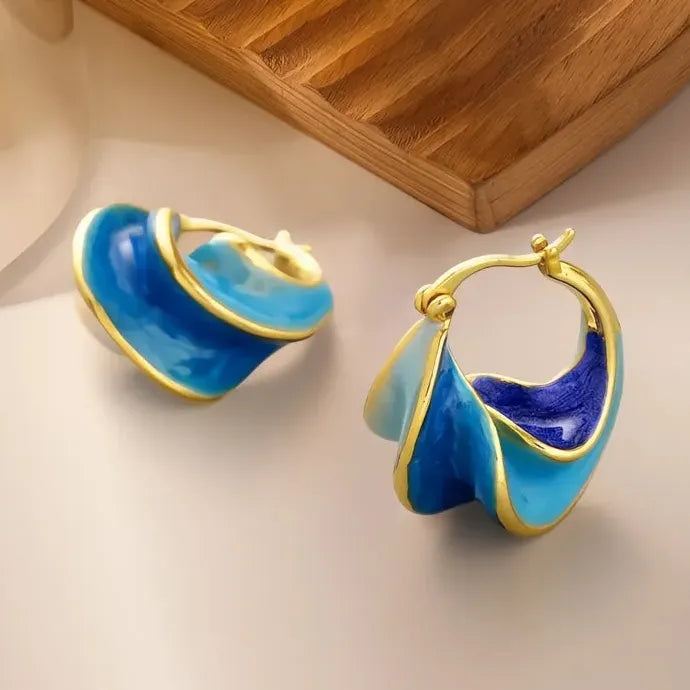 Women Geometric Hoop Earrings Wave Design Brass Alloy Lightweight Jewelry Gift