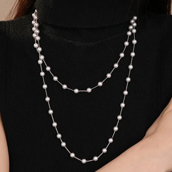 Long Tassel Pearl Necklace with Geometric Circle Pendant for Women