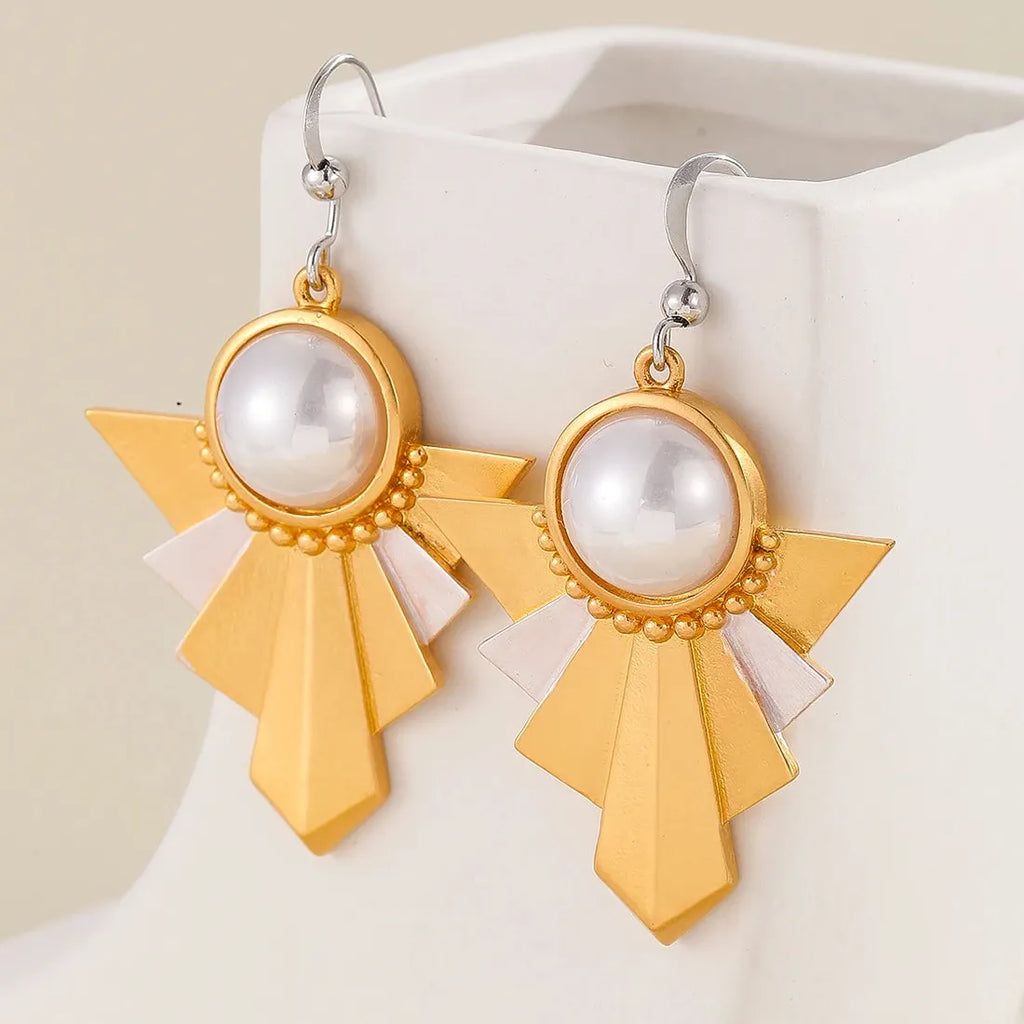 Bohemian Geometric Pendant Earrings with Imitation Pearls Zinc Alloy for Women
