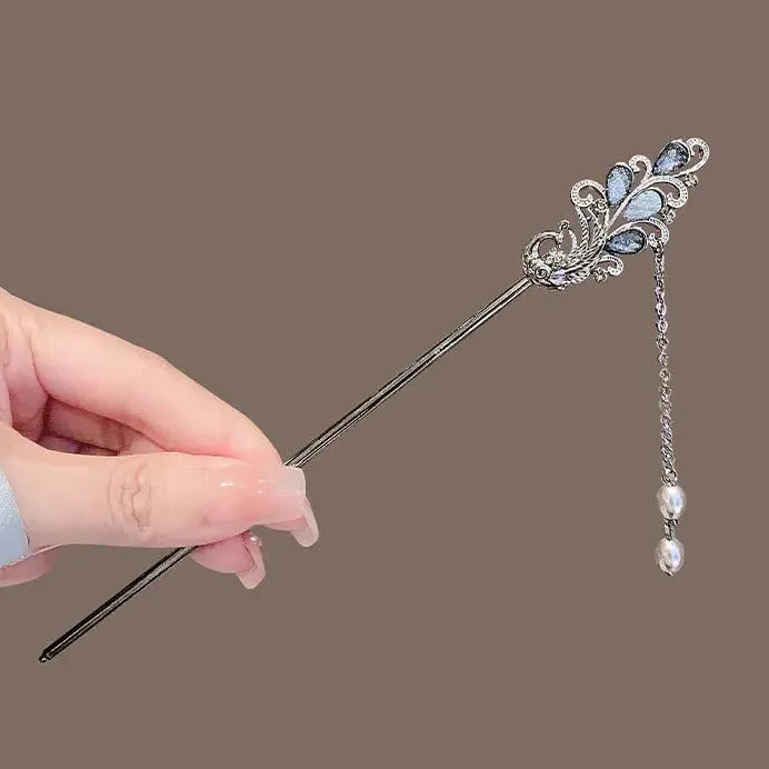 Elegant Double Butterfly Tassel Hairpin for Women Zinc Alloy Hair Clasp