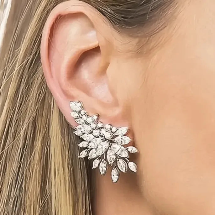 Geometric Copper Alloy Stud Earrings with Cubic Zirconia for Women