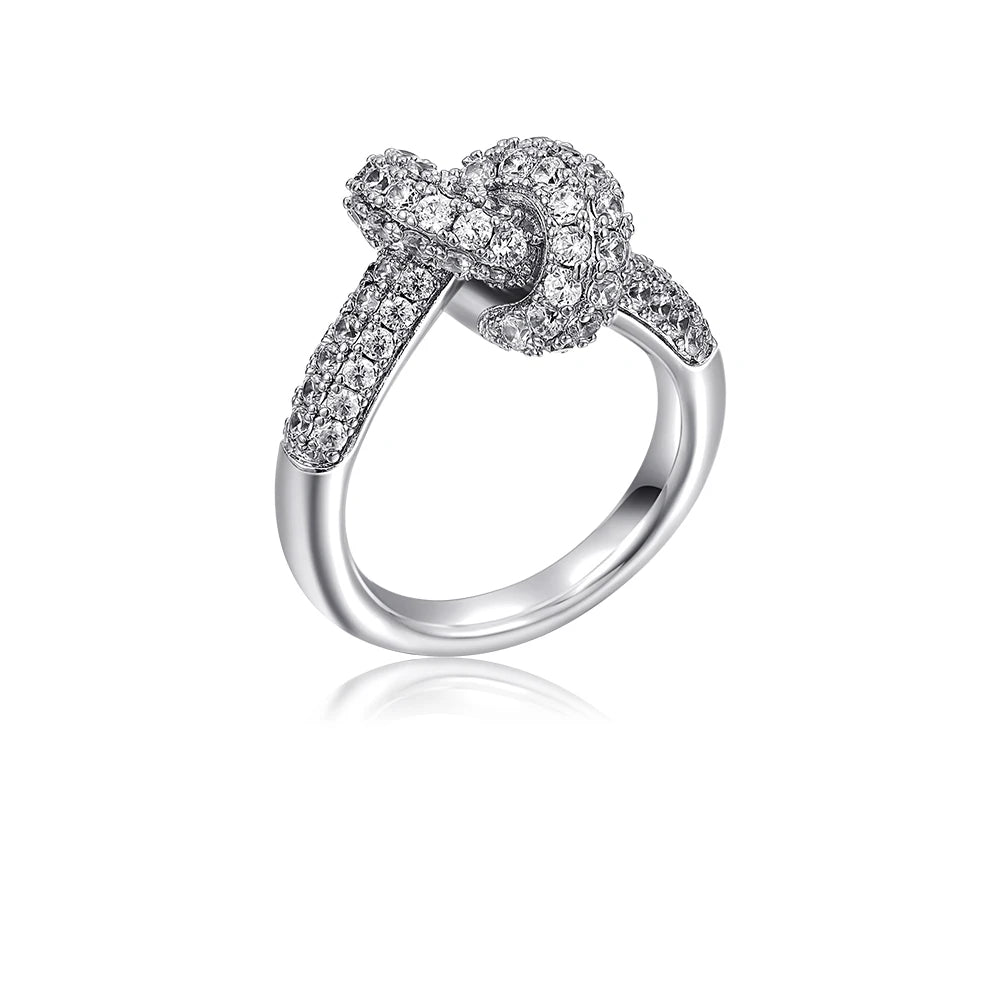18K Gold Plated Chunky Knot Ring for Women Stainless Steel Zircon Wedding Band