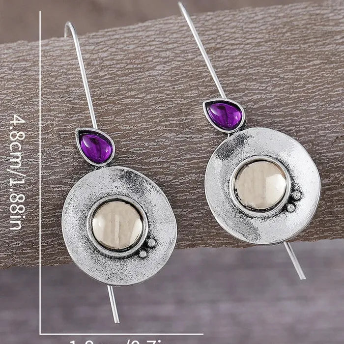 Vintage Zinc Alloy Leaf Drop Earrings Geometric Round Teardrop Zircon Gift
