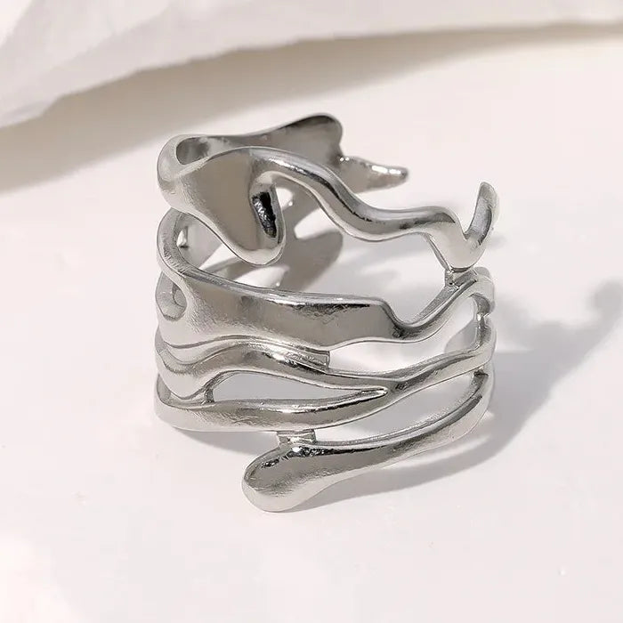 Stainless Steel Geometric Mood Tracker Ring for Women Gold Tone Jewelry