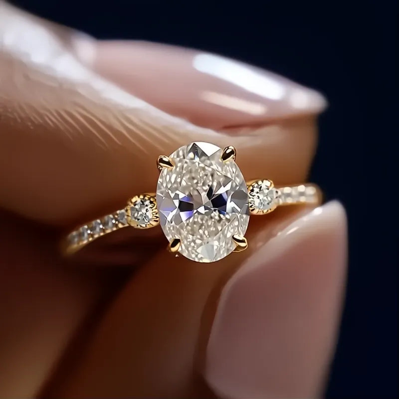 Fashion Women Ring Gold Color Simple Design Cubic Zirconia Inlaid Elegant Jewelry for Engagement Daily