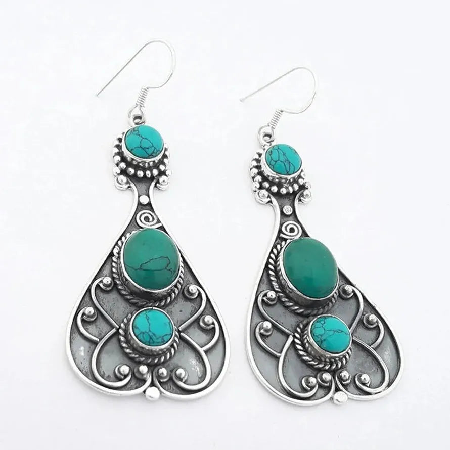 Bohemian Retro Geometric Drop Earrings Women’s Ethnic Imitation Turquoise Jewelry