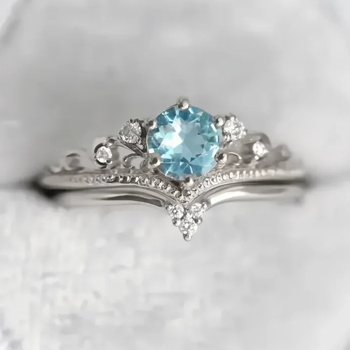 Luxury Blue Cubic Zirconia Women's Wedding & Engagement Ring Set