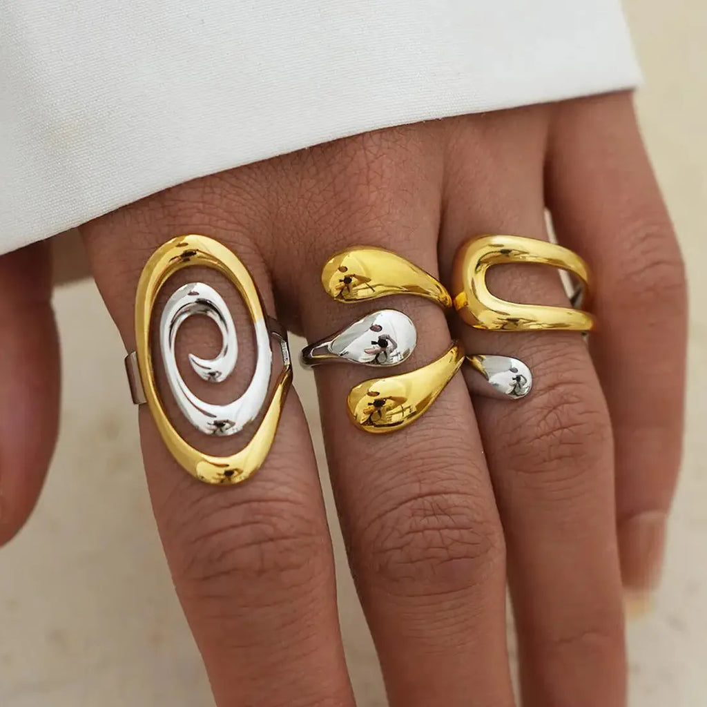 Stainless Steel Women’s Rings Gold Silver Irregular Line Classic Wedding Jewelry Gift