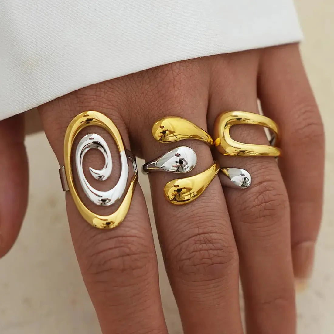 Stainless Steel Women’s Rings Gold Silver Irregular Line Classic Wedding Jewelry Gift