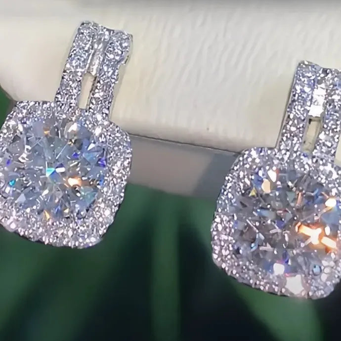 Silver Geometric CZ Stud Earrings Women Bling AAA Zirconia Jewelry Brass