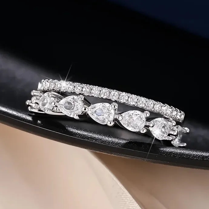 Luxury Water Drop CZ Brass Women’s Wedding Engagement Party Ring Geometric Design