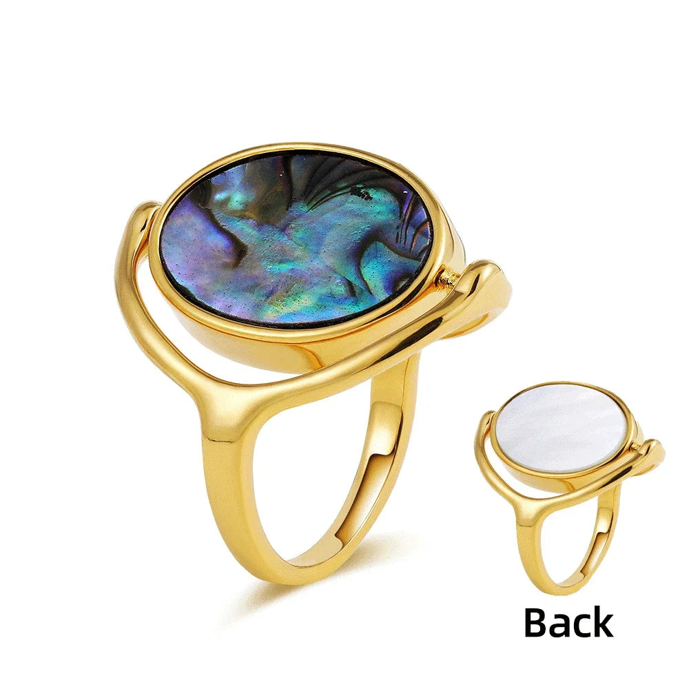Rotatable Double Sided Opal Ring Women Stainless Steel Geometric Statement Jewelry