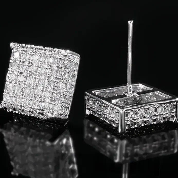 Square Micro Paved Cubic Zirconia Stud Earrings for Women Jewelry